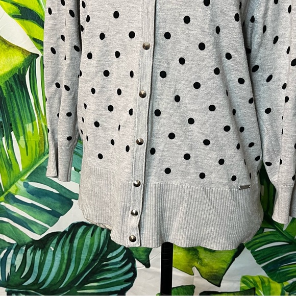 T Tahari XL Grey Polka Dot Stud Snap Office Lightweight Fitted Preppy Cardigan - Picture 2 of 12